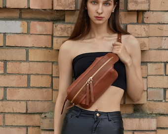 Brown Leather Bum Bag - Handmade Fanny Pack - Modern Lady Bag - Soft Brown Leather Sling Bag - Leather Fanny Pouch For Women - Travel Purse