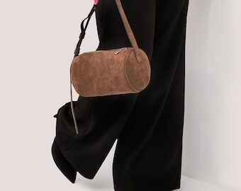 90s Brown Suede Baguette Bag: Retro Shoulder Bag