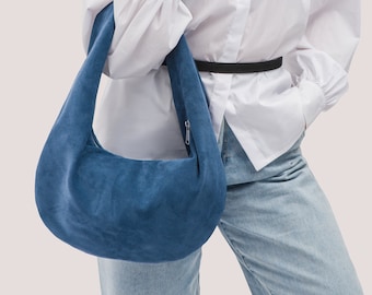 Suede Hobo Bag - Leather Shoulder Bag - Blue Suede Purse - Medium Crossbody Bag in Blue Suede - Fashion Market Bag - Soft Bag - Gift for Mom
