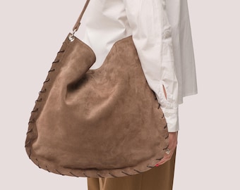 Brown Suede Hobo Bag: Large Slouchy Boho Shoulder Bag