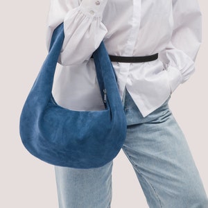 Suede Hobo Bag - Leather Shoulder Bag - Blue Suede Purse - Medium Crossbody Bag in Blue Suede - Fashion Market Bag - Soft Bag - Gift for Mom