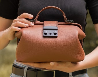 Soft Leather Doctor's Bag, Handmade Woman's Bag, Brown Leather Handbag, Leather Vintage Bag For Everyday Use