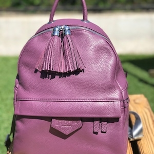 Purple Leather Backpack, Soft Leather Rucksack, Small Travel Bag ...