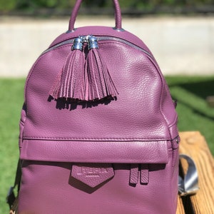 Purple Leather Backpack, Soft Leather Rucksack, Small Travel Bag ...