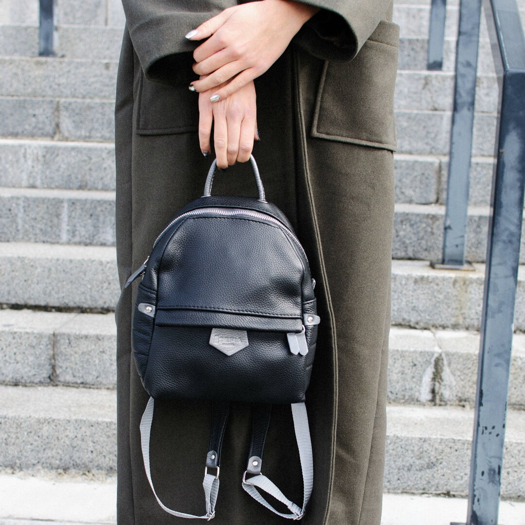 Small Black Backpack, Womens Leather Backpack, Genuine Leather Travel