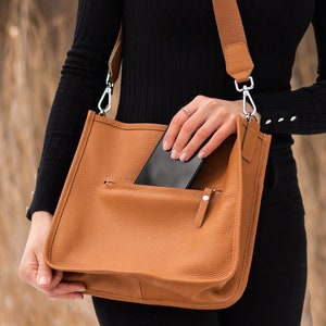 Leather crossbody bag, Leather Shoulder Bag, Satchel Bag , Caramel Leather Messenger Bag with Adjustable Strap, Leather Purse image 5