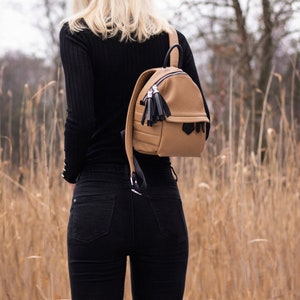 Small Backpack For Women, Beige Leather Bag, City Bag For Girl, Best TraveL Backpack image 2