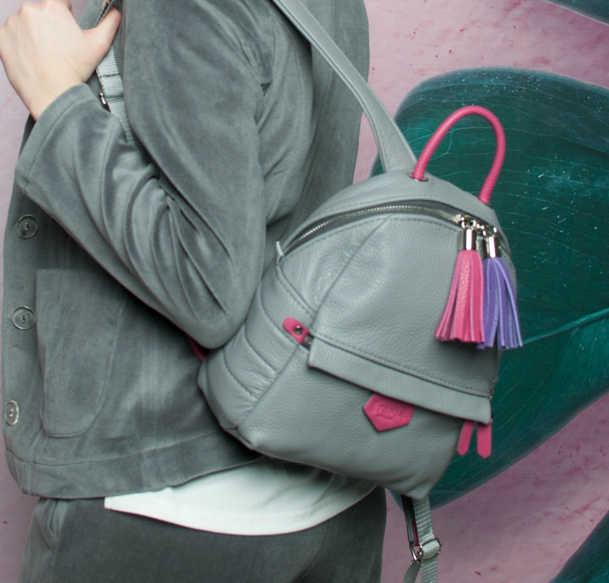 Small Backpack Mini Backpack Leather Green Leather Backpack 