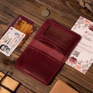 Cartera pequeña para mujer, Cartera de cuero para mujer, Cartera de cuero para hombre, Tarjetero, Cartera pequeña personalizada para mujer, Regalo de primer aniversario para ella imagen 9