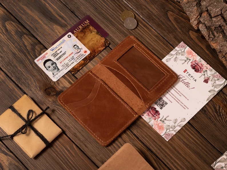 Cartera de cuero personalizada para hombre, billetera delgada con bolsillo frontal, tarjetero de cuero, billetera de cuero personalizada para hombre, regalo para hombre imagen 3