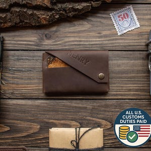 Small Leather Wallet With Initials, Brown Minimalist Wallet, Credit Cards Holder, Wallet For Men, Engraved Wallet, Bifold Wallet