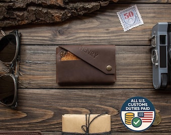 Small Leather Wallet With Initials, Brown Minimalist Wallet, Credit Cards Holder, Wallet For Men, Engraved Wallet, Bifold Wallet