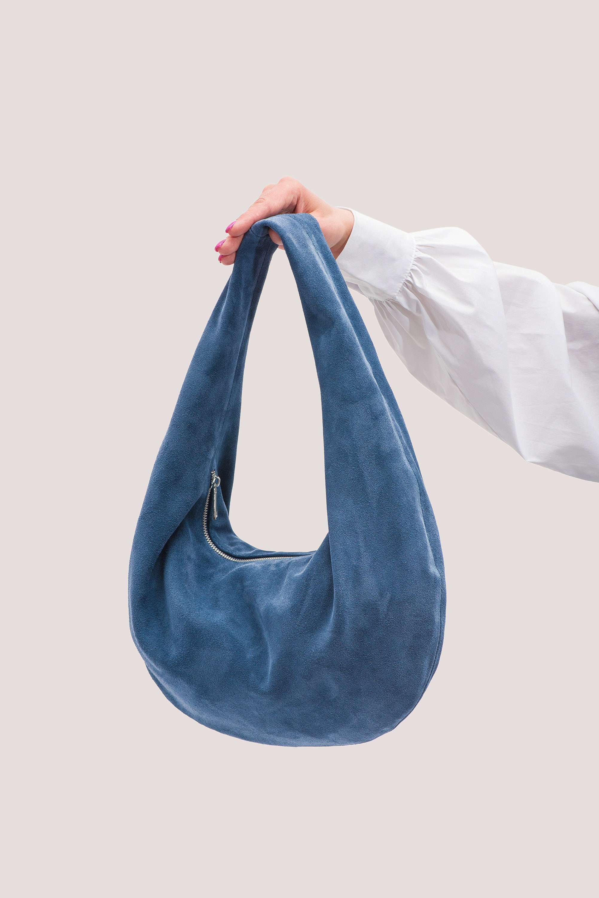 Blue suede hobo bag hotsell