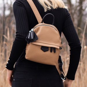 Small Backpack For Women, Beige Leather Bag, City Bag For Girl, Best TraveL Backpack image 1