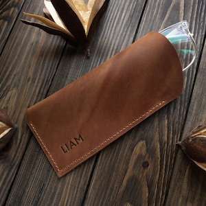 Gepersonaliseerde brillenkoker, leren houder voor leesbril, zachte leren brillenkoker met monogram