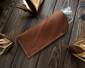 Personalized Glasses Case, Leather Holder For Reading Glasses, Monogrammed Soft Leather Case For Glasses