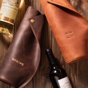 Personalized leather Wine Tote, Wine Bottle Holder, Wine Caddy, Engraved Bag For Bottle, Whiskey Case, Wine Accessories, Father's Day Gift