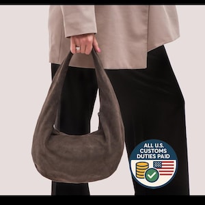 Suede Hobo Bag - Leather Hobo Bag - Brown Suede Purse - Dark Brown Suede Tote Bag - Fashion Women&#39;s Bag - Soft Leather Bag - Gift for Her