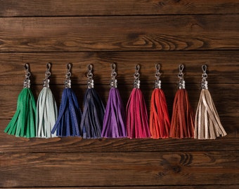 Leather Tassel, Purse Accessory, Key Chain Tassel, 70 colors Leather Bagcharm Keychain, Gift For Her, Custom Gift, Anniversary Gift