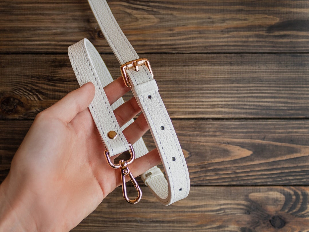 White Adjustable Leather Bag Strap, Messenger Bag Strap, Crossbody