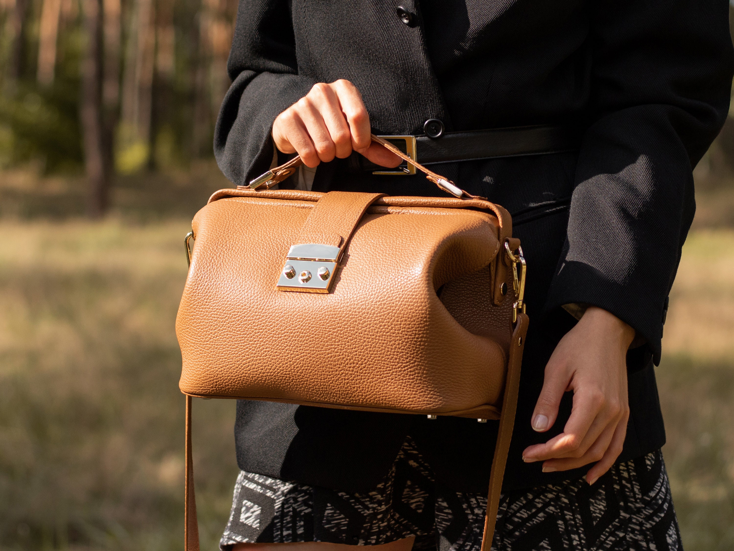 Large Leather Doctor Bag Modern Lady Bag Soft Brown 