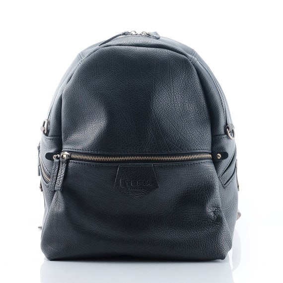 etsy black leather backpack