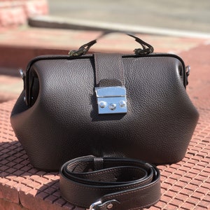 Große Leder Doktortasche - Dunkelbraune Damentasche - Weiche Leder Doktorhandtasche - Leder Crossbody Tasche - Reise Geldbörse