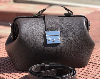 Large Leather Doctor Bag - Dark Brown Lady Bag - Soft Leather Doctor Handbag - Leather crossbody bag - Travel Purse