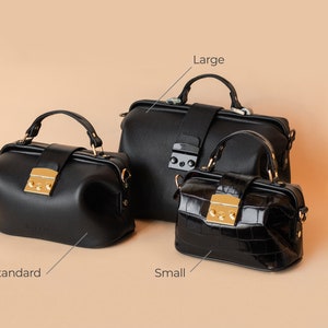 Large Leather Doctor Bag Modern Lady Bag Soft Black Leather Doctor Handbag Leather crossbody bag Travel Purse image 7