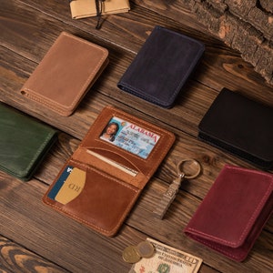 Cartera pequeña para mujer, Cartera de cuero para mujer, Cartera de cuero para hombre, Tarjetero, Cartera pequeña personalizada para mujer, Regalo de primer aniversario para ella imagen 8