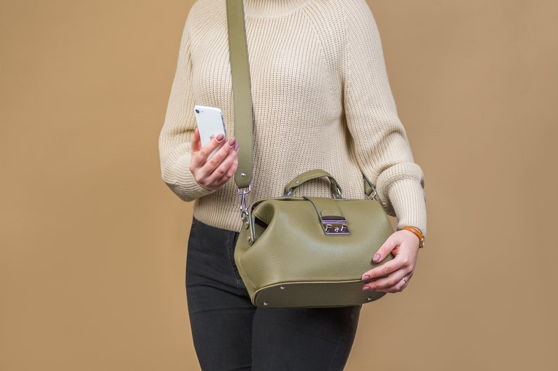 Leather Purse Bag, Doctor Style Bag, Women's Crossbody Bag, Leather Handbag image 5
