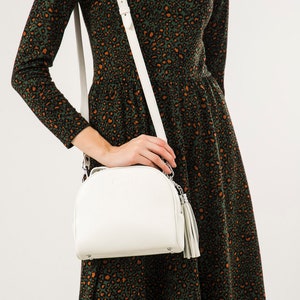 Small White Crossbody Saddle Bag, Italian Leather Crossbody Bag Women, Ladies Modern Bag, Small Leather Bag, Shoulder Bags