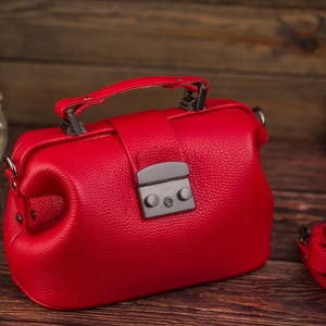 Rote Leder Geldbörse Tasche, Damen Doctor Style Tasche, große Crossbody-Tasche für Frauen, Lederhandtasche
