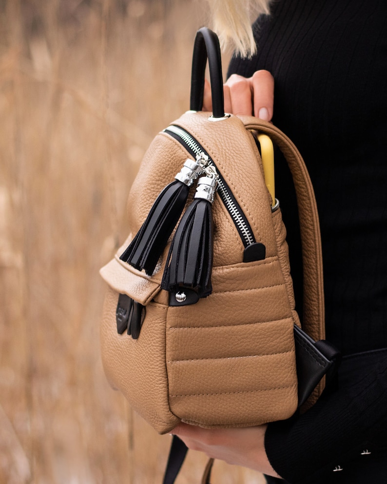 Small Backpack For Women, Beige Leather Bag, City Bag For Girl, Best TraveL Backpack image 3