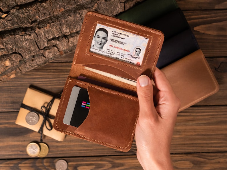 Cartera de cuero personalizada para hombre, billetera delgada con bolsillo frontal, tarjetero de cuero, billetera de cuero personalizada para hombre, regalo para hombre imagen 4