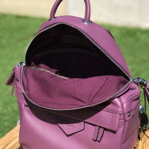Purple Leather Backpack, Soft Leather Rucksack, Small Travel Bag