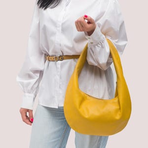 Hobo Yellow Bag - Leather Hobo Bag - Leather Purse - Medium Shoulder Bag in Mustard Leather - Leather Bag - Raunded Bag - Gift for Her