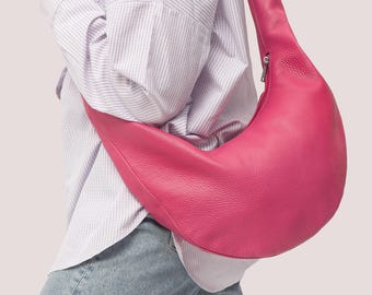 Long Handle Leather Hobo Bag - Leather Shoulder Bag - Slouchy Leather Purse - Soft Leather Everyday Bag - Leather Bag - Gift for Her