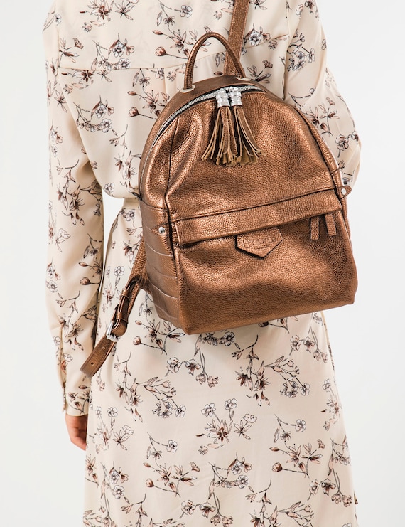 Bronze Leather Backpack, City Work Backpack, Women's Leather Rucksack, Small  Backpack for Tablet, iPad - Etsy