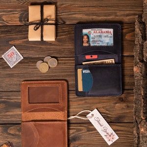 Cartera pequeña para mujer, Cartera de cuero para mujer, Cartera de cuero para hombre, Tarjetero, Cartera pequeña personalizada para mujer, Regalo de primer aniversario para ella imagen 2