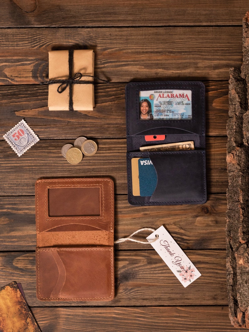 Cartera pequeña para mujer, Cartera de cuero para mujer, Cartera de cuero para hombre, Tarjetero, Cartera pequeña personalizada para mujer, Regalo de primer aniversario para ella imagen 2