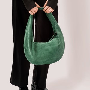 Green Suede Hobo Bag Leather Hobo Bag Green Suede Shoulder Purse Shoulder Bag in Green Suede Fashion Women's Bag Gift for Mom image 3