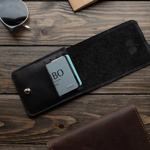 Cartera de cuero negro personalizada, titular de tarjeta de crédito para hombres, billetera minimalista, billetera de soporte de identificación para hombres, regalo para él o ella imagen 4