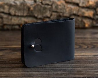 Custom Black Leather Wallet, Men's Credit Card Holder, Minimalist Wallet, Men's Id Holder Wallet, Gift For Him Or Her