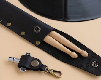 SOPORTE PARA BAQUETAS - Estuche para BAQUETAS - Estuche de cuero para baquetas, regalo para bateristas - Accesorios musicales - Estuche con logotipo de banda para bateristas