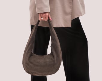 Suede Hobo Bag - Leather Hobo Bag - Brown Suede Purse - Dark Brown Suede Tote Bag - Fashion Women's Bag - Soft Leather Bag - Gift for Her