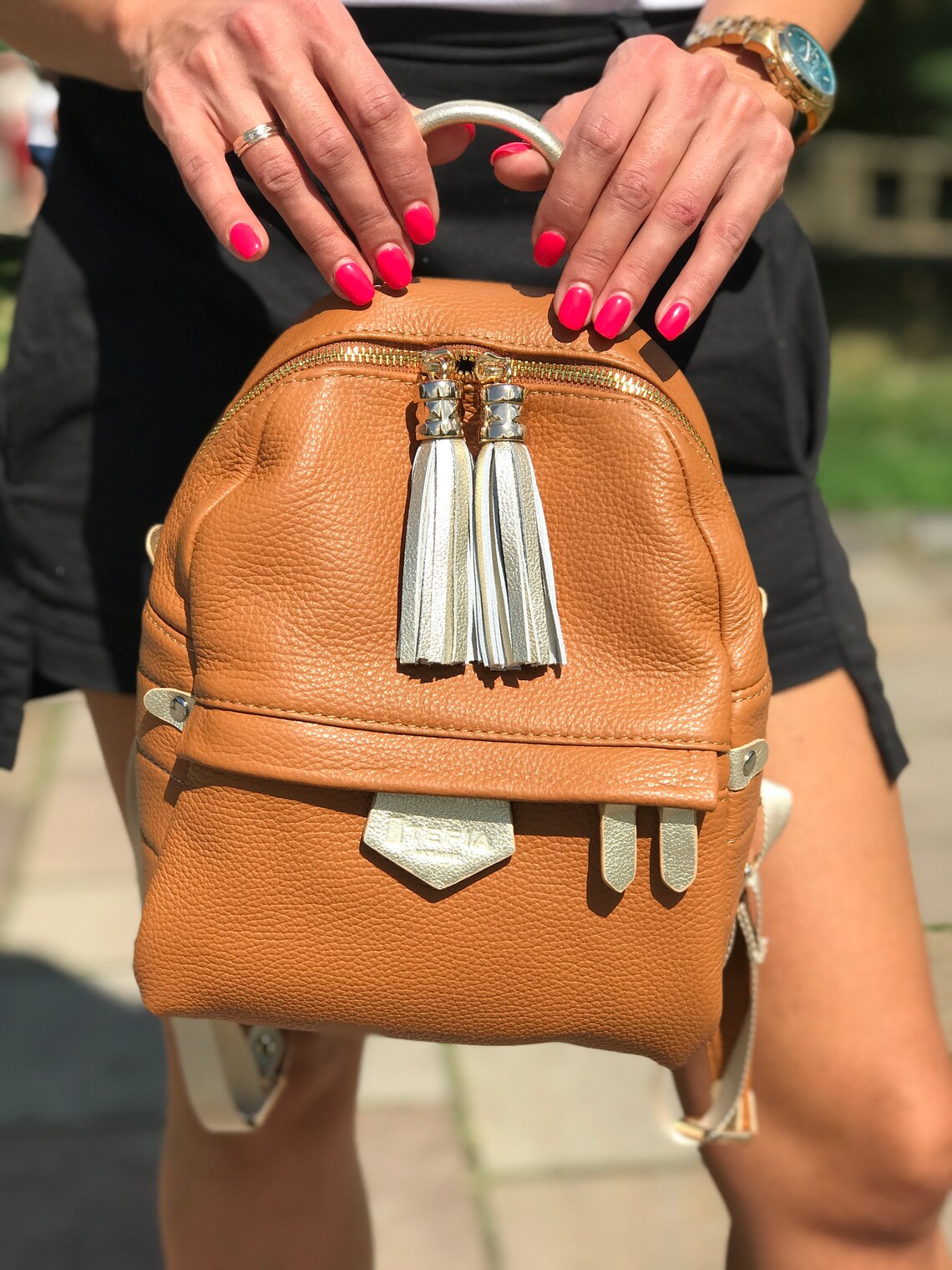 Brown Leather Backpack Small Leather Backpack Women Bag for Etsy