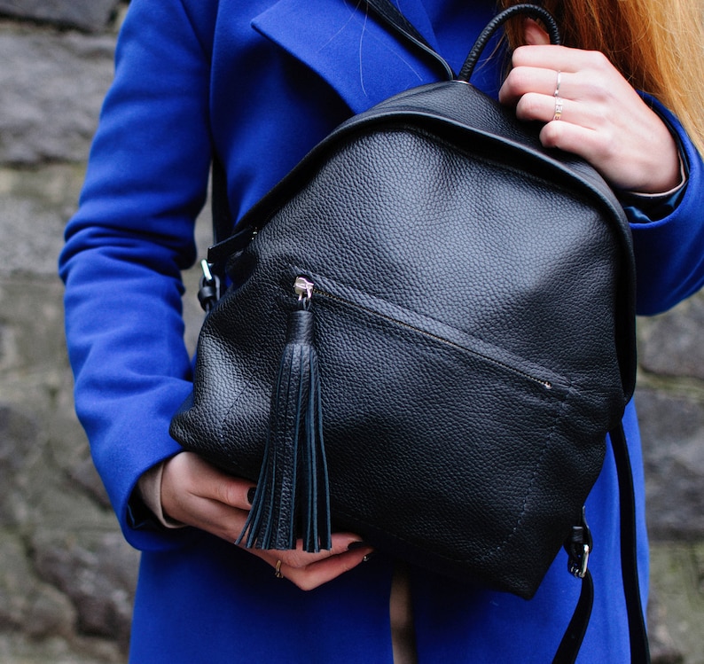 Black Leather Backpack Women Backpack School Backpack Everyday Etsy