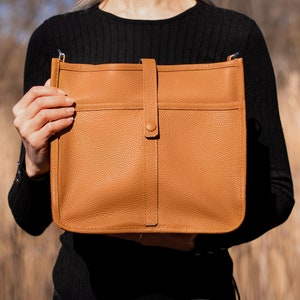 Leather crossbody bag, Leather Shoulder Bag, Satchel Bag , Caramel Leather Messenger Bag with Adjustable Strap, Leather Purse image 1