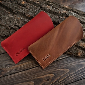 Étui à lunettes en cuir personnalisé, Étui mince pour lunettes de lecture, Étui à lunettes personnalisé avec initiales, Étui au design minimaliste